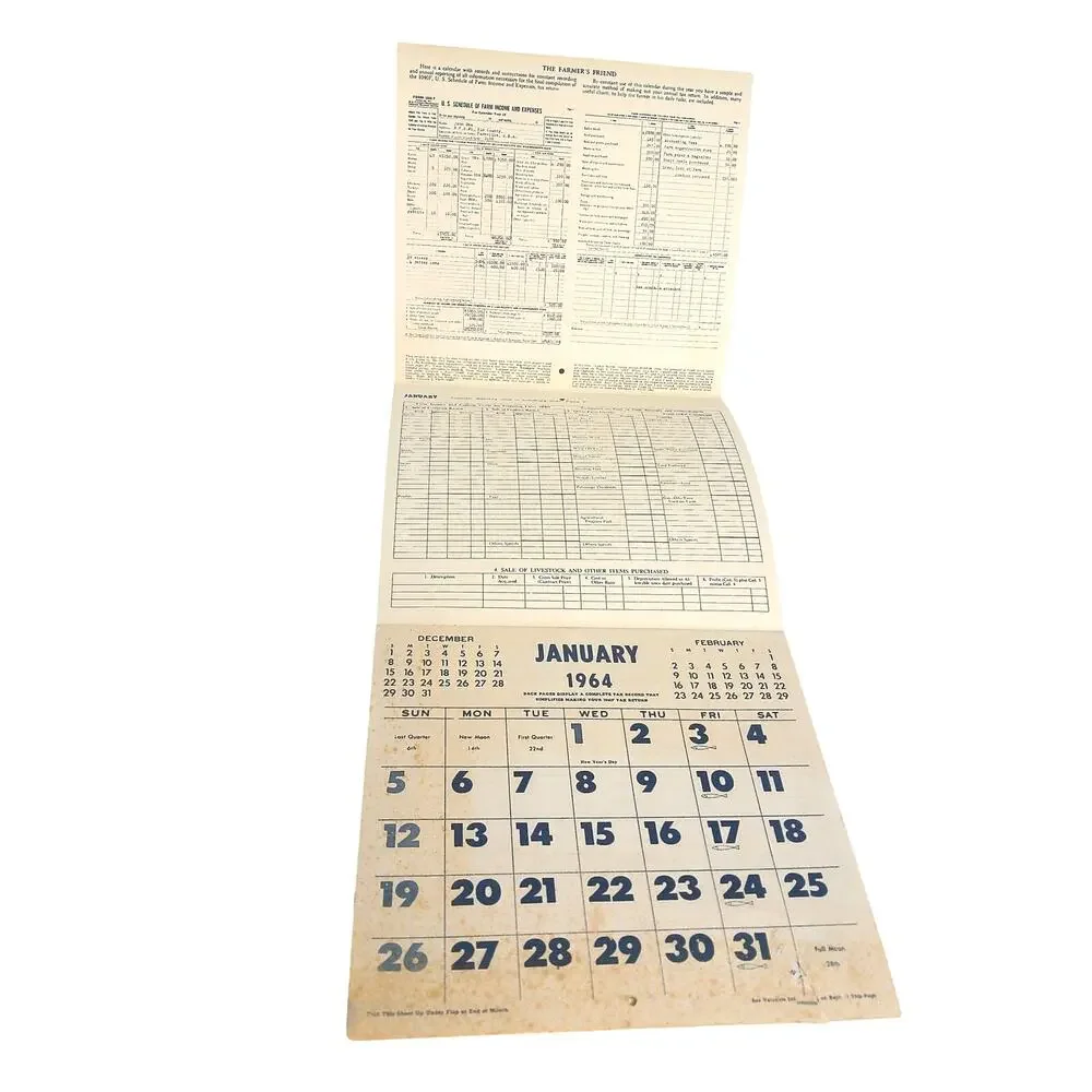 Vintage 1964 Farmers Friend Calendar Month By Month